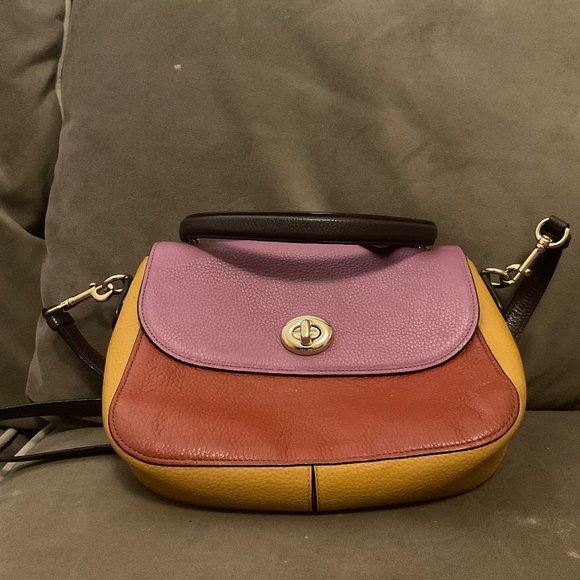 Coach Drifter Top Handle Satchel – Colorblock Purple/Mustard/Orange - Picture 1 of 8
